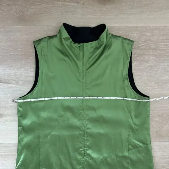 EILEEN FISHER Full Zip Silk Wool Vest M Green Preppy Old Money Coastal Grandma - Picture 9 of 9